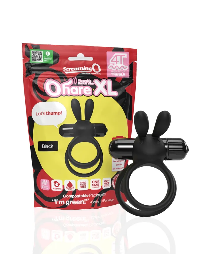Couples 4T Ohare XL Silicone Rabbit Vibrating Cock Ring Black Screaming O