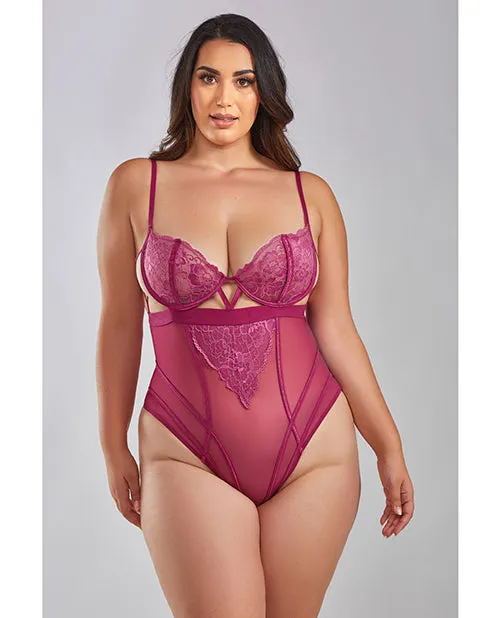 Couples Icollection Lingerie Quinn Cross Dyed Galloon Lace Mesh Teddy Wine 3X Couples Icollection Lingerie Quinn Cross Dyed Galloon Lace Mesh Teddy Wine 3X