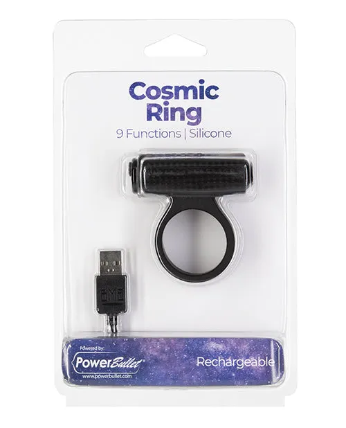 Couples Powerbullet PowerBullet Cosmic Ring Rechargeable Silicone Vibrating Cock Ring Black