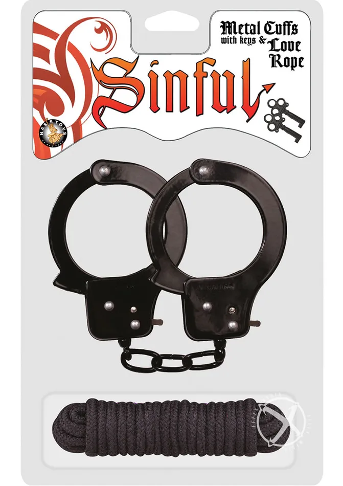 Couples Sinful By Nasstoys Sinful Metal Cuffs with Keys and Love Rope Black Couples Sinful By Nasstoys Sinful Metal Cuffs with Keys and Love Rope Black