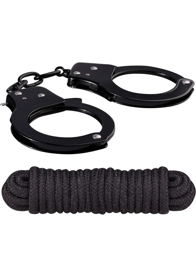 Couples Sinful By Nasstoys Sinful Metal Cuffs with Keys and Love Rope Black