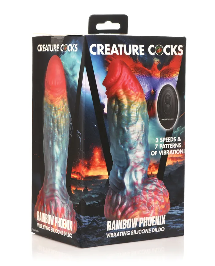 Creature Cocks Female Sex Toys Creature Cocks Phoenix Vibrating Rechargeable Silicone Dildo with Remote Control Rainbow