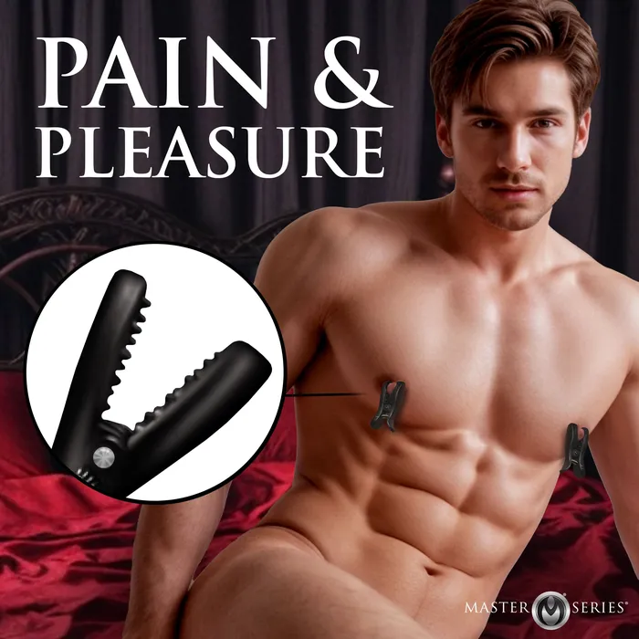 Dark Grip Wireless Vibrating Nipple Clamps with Rechargeable Case Master Series Female Sex Toys