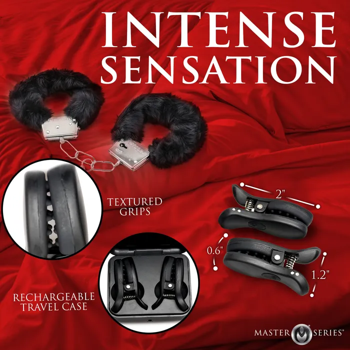 Dark Grip Wireless Vibrating Nipple Clamps with Rechargeable Case Master Series Female Sex Toys