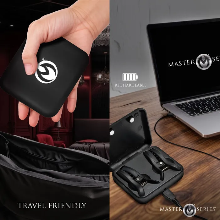 Dark Grip Wireless Vibrating Nipple Clamps with Rechargeable Case Master Series Female Sex Toys