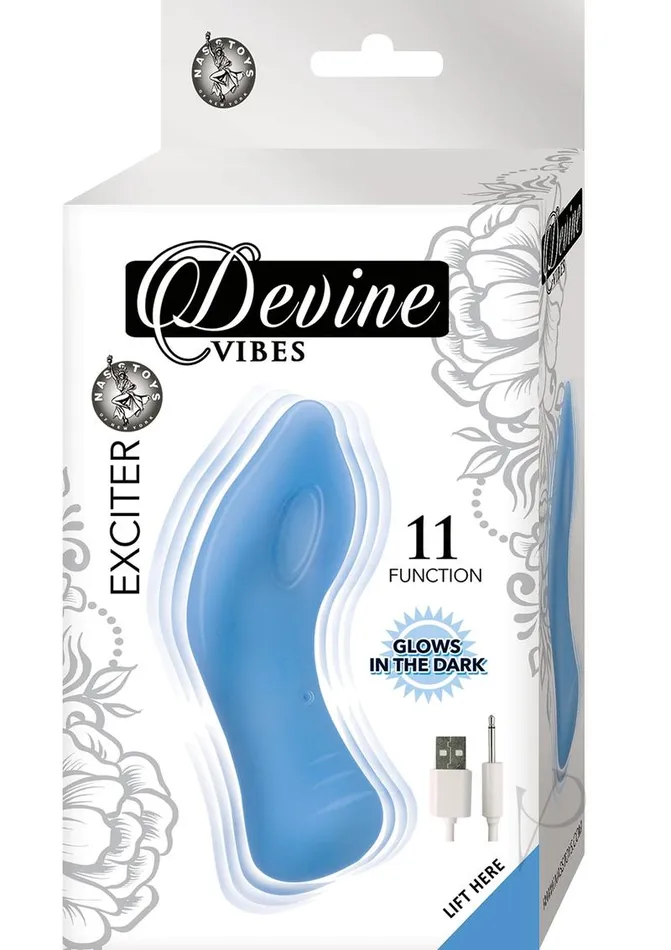 Devine Vibes Exciter Rechargeable Silicone Glow In The Dark Vibrator Blue Devine Female Sex Toys Devine Vibes Exciter Rechargeable Silicone Glow In The Dark Vibrator Blue Devine Female Sex Toys