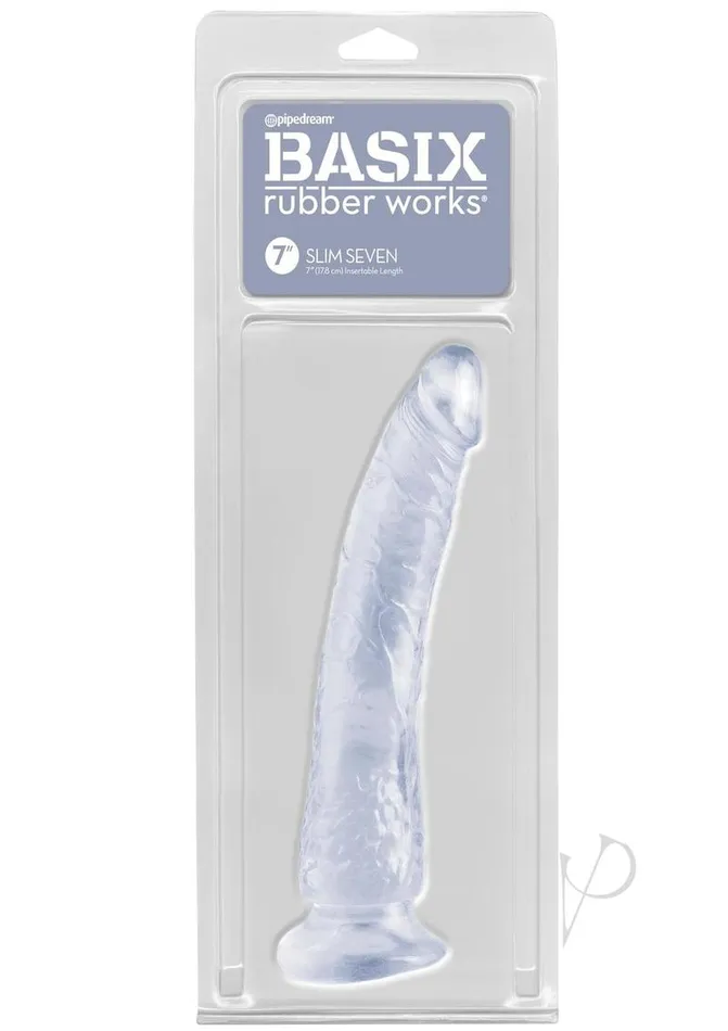 Dildos Basix Rubber Works Basix Dong Slim 7 with Suction Cup 7in Clear