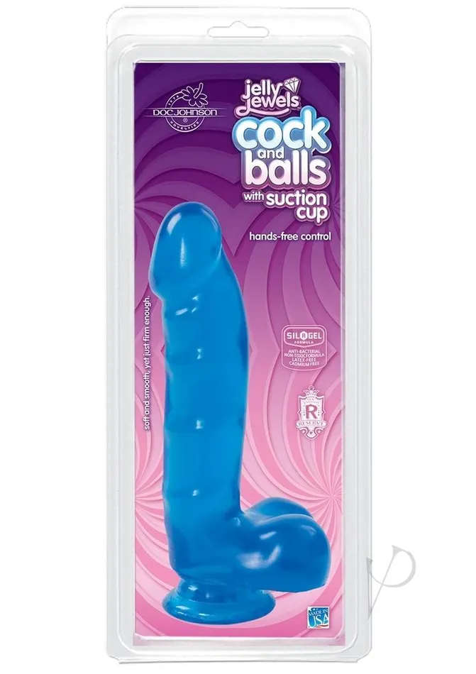 Dildos Doc Johnson Jelly Jewels Dildo with Balls 6in Blue
