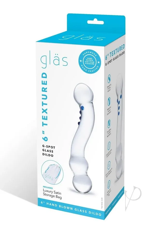 Dildos Glas Glas Curved Gspot Glass Textured Dildo 6in ClearBlue