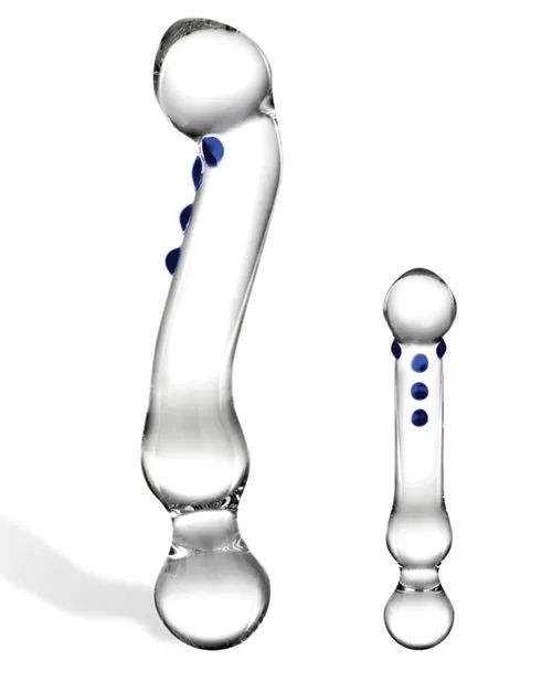 Dildos Glas Glas Curved Gspot Glass Textured Dildo 6in ClearBlue Dildos Glas Glas Curved Gspot Glass Textured Dildo 6in ClearBlue