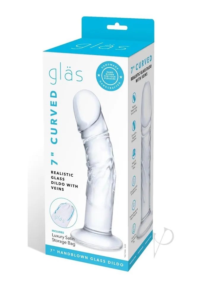 Dildos Glas Glas Curved Realistic Glass Dildo with Veins 7in Clear