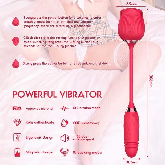Double Ended Sucking Rose Vibrator Wild Night Fantasies Female Sex Toys