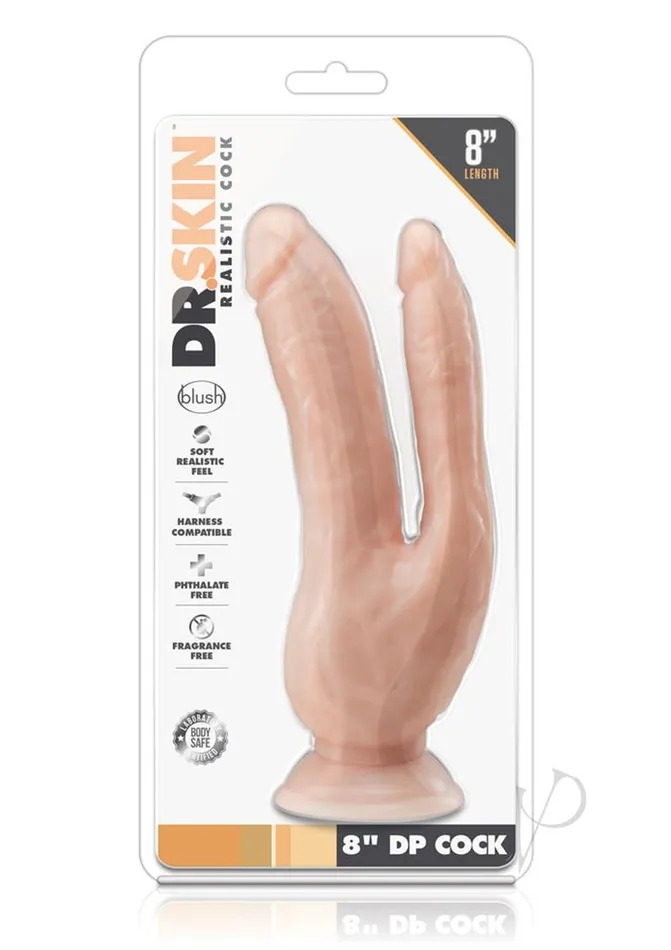 Dr Skin Silver Collection Dual Penetrating Dildo with Suction Cup 8in Vanilla Dr Skin Female Sex Toys Dr Skin Silver Collection Dual Penetrating Dildo with Suction Cup 8in Vanilla Dr Skin Female Sex Toys