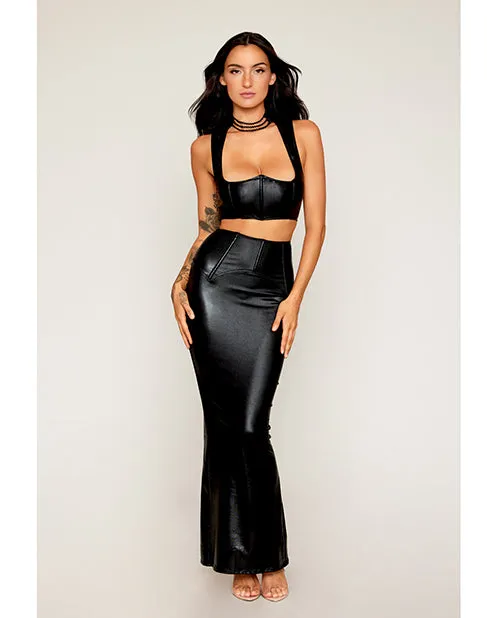 Dreamgirl Anal Stretch Faux Leather Harness Bra Long Slip Skirt Black MD