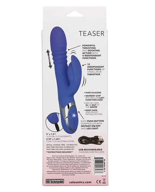 Enchanted Teaser Rechargeable Silicone Thrusting Rabbit Vibrator Blue Enchanted Female Sex Toys