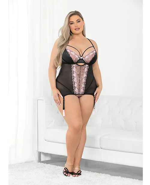 Escante Vibrators Embroidered Hearts Lace Mesh Bustier BlackPink 1X