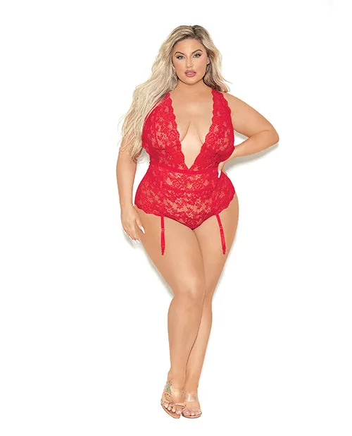 Euphoria Anal Euphoria Deep V Lace Teddiette wOpen Crotch Butt Red QN