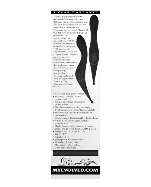 Evolved Female Sex Toys Tantalizing Teaser Rechargeable Silicone Dual End Vibrator Black