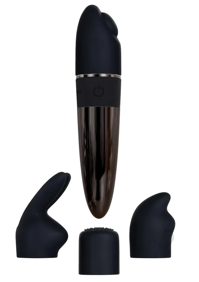Evolved Female Sex Toys Tiny Treasures Silicone Rechargeable Vibrator with Multiple Attachments Black