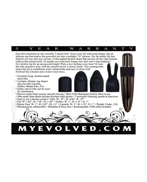 Evolved Female Sex Toys Tiny Treasures Silicone Rechargeable Vibrator with Multiple Attachments Black