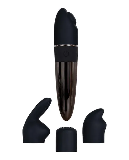 Evolved Female Sex Toys Tiny Treasures Silicone Rechargeable Vibrator with Multiple Attachments Black