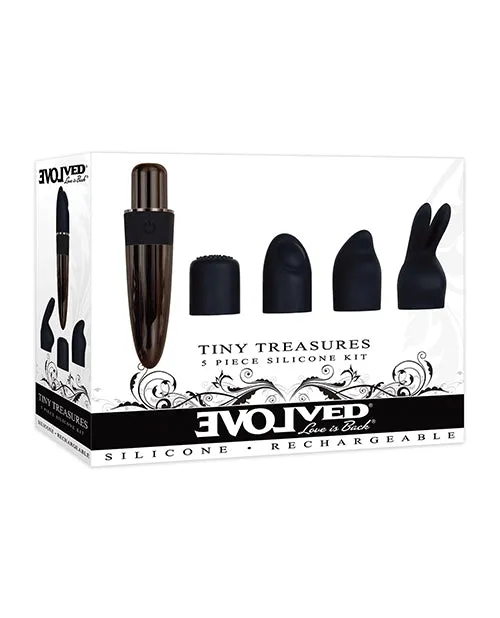 Evolved Female Sex Toys Tiny Treasures Silicone Rechargeable Vibrator with Multiple Attachments Black