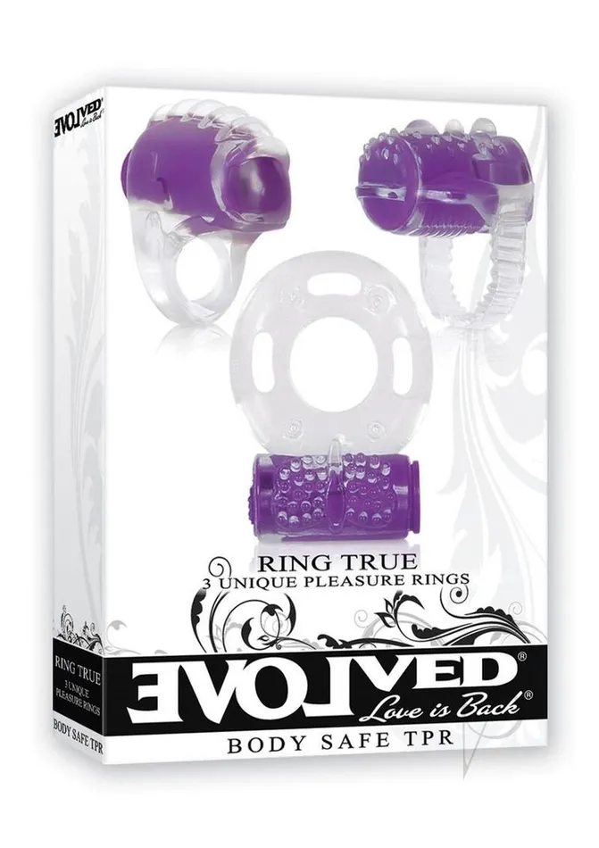 Evolved Male Sex Toys Ring True Cock Ring Set Clear and Purple