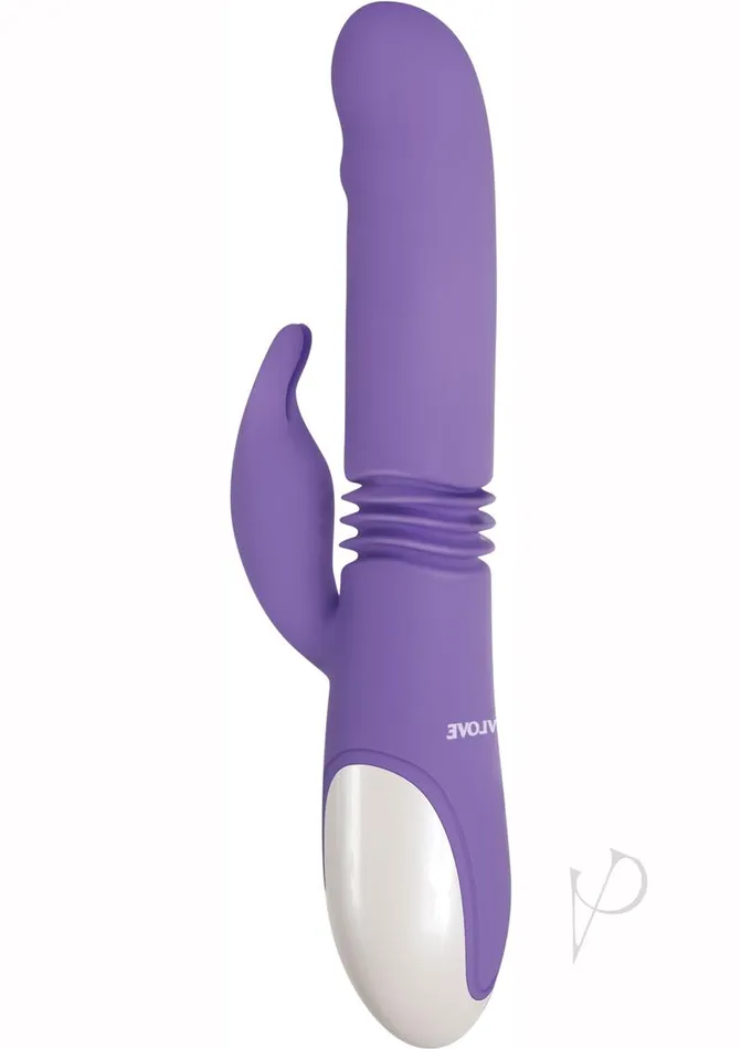 Evolved Thick and Thrust Bunny Rechargeable Silicone Rabbit Vibrator with Length Thrusting and Girth Expanding Action Lavender Female Sex Toys