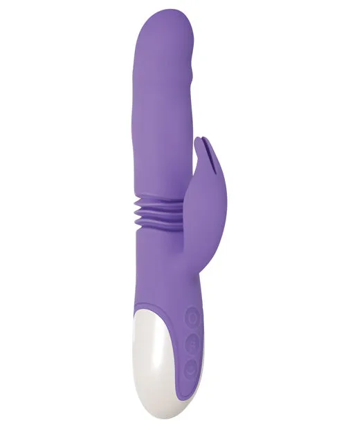 Evolved Thick and Thrust Bunny Rechargeable Silicone Rabbit Vibrator with Length Thrusting and Girth Expanding Action Lavender Female Sex Toys
