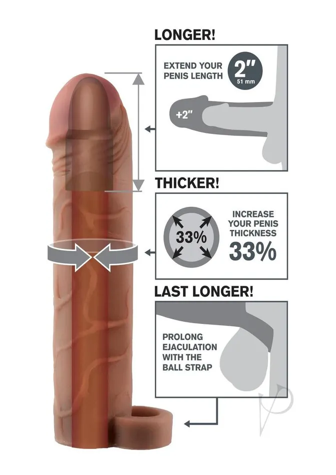 Fantasy XTensions Perfect 2in Extension Sleeve with Ball Strap 8in Chocolate Fantasy X Tensions Male Sex Toys