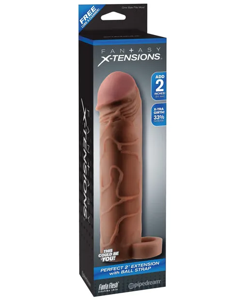 Fantasy XTensions Perfect 2in Extension Sleeve with Ball Strap 8in Chocolate Fantasy X Tensions Male Sex Toys