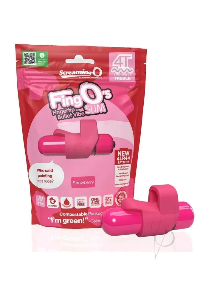 Female Sex Toys 4T FingO Slim Finger Vibrator Strawberry Screaming O
