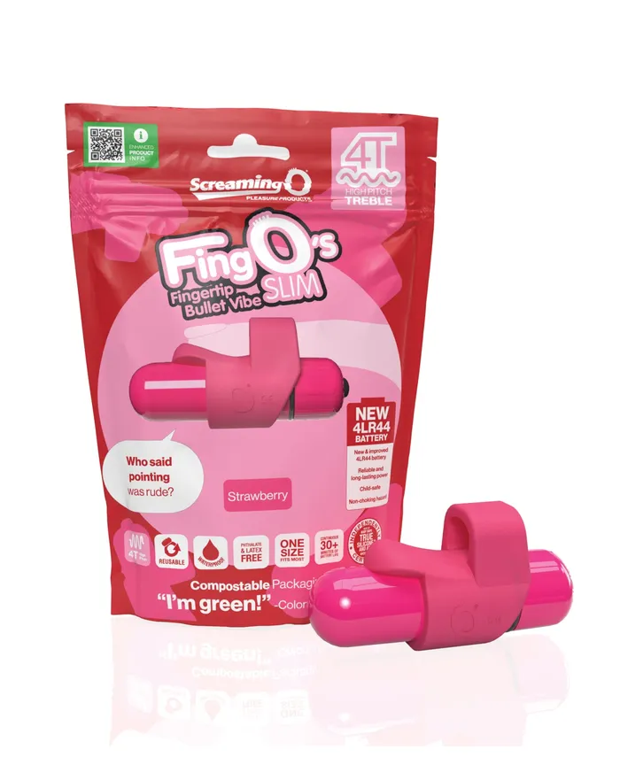 Female Sex Toys 4T FingO Slim Finger Vibrator Strawberry Screaming O