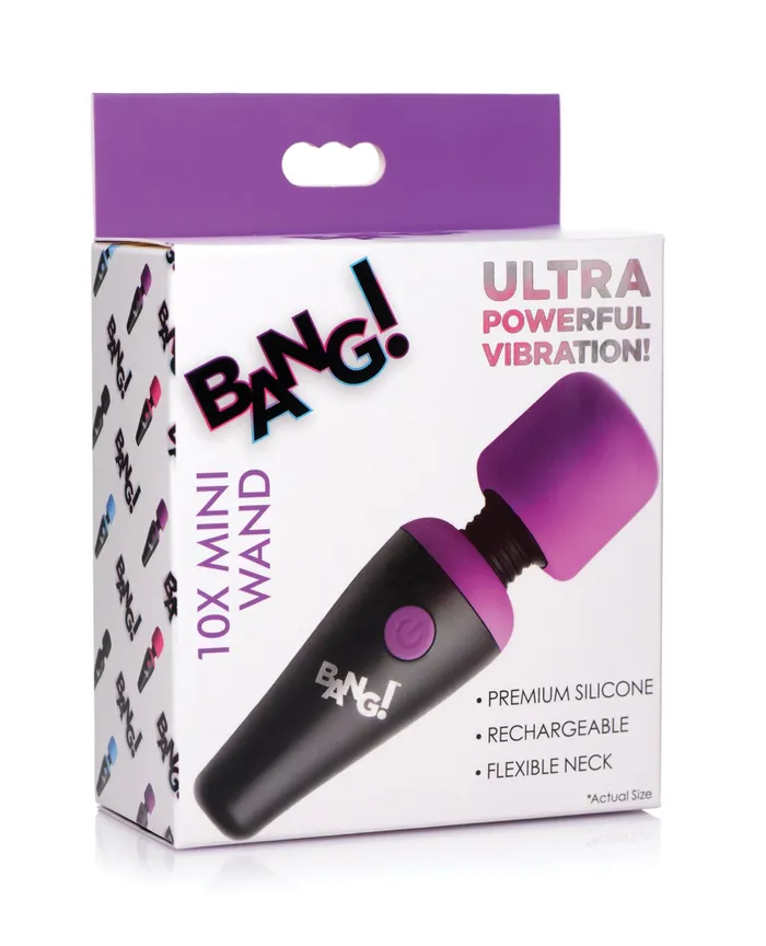 Female Sex Toys Bang 10X Vibrating Mini Rechargeable Silicone Wand Massager Purple Bang