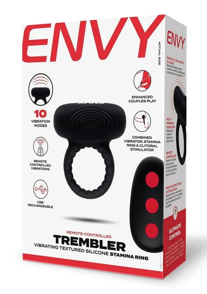 Female Sex Toys Envy Toys Envy Toys Trembler Vibrating Rechargeable Silicone Stamina Ring with Remote Control Black Female Sex Toys Envy Toys Envy Toys Trembler Vibrating Rechargeable Silicone Stamina Ring with Remote Control Black