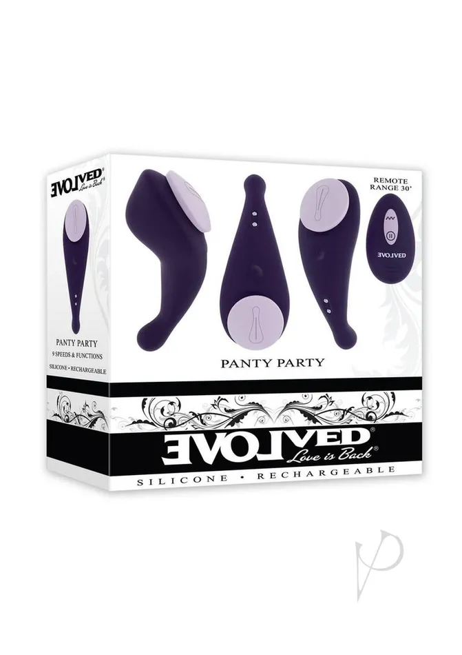 Female Sex Toys Evolved Panty Party Rechargeable Silicone Panty Vibrator with Remote Control Purple Female Sex Toys Evolved Panty Party Rechargeable Silicone Panty Vibrator with Remote Control Purple