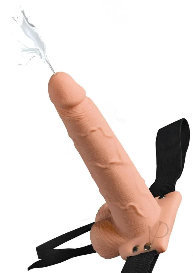 Female Sex Toys Fetish Fantasy Series Hollow Squirting StrapOn Dildo with Balls and Harness 75in Vanilla Fetish Fantasy Series