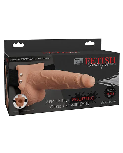 Female Sex Toys Fetish Fantasy Series Hollow Squirting StrapOn Dildo with Balls and Harness 75in Vanilla Fetish Fantasy Series