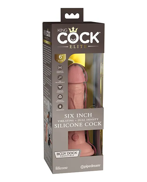 Female Sex Toys King Cock King Cock Elite Dual Density Vibrating Rechargeable Silicone Dildo 6in Vanilla