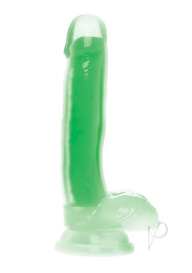 Female Sex Toys Lollicock Glow in the Dark Silicone Dildo with Balls 7in Green Lollicock