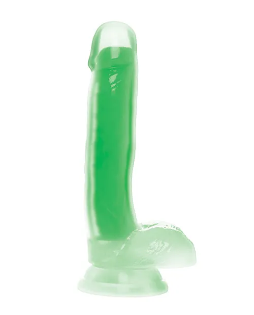 Female Sex Toys Lollicock Glow in the Dark Silicone Dildo with Balls 7in Green Lollicock