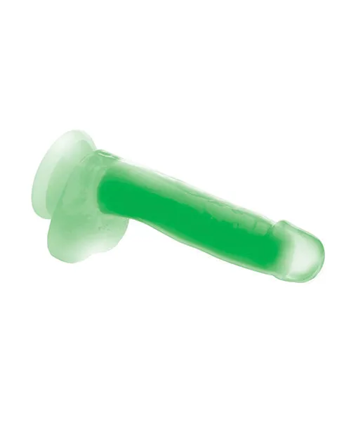 Female Sex Toys Lollicock Glow in the Dark Silicone Dildo with Balls 7in Green Lollicock