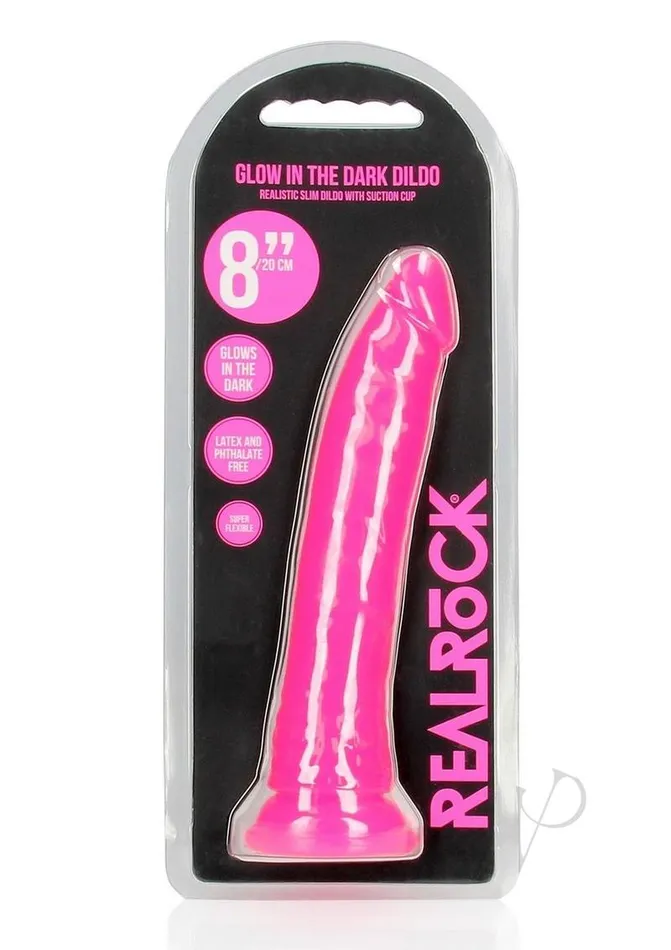 Female Sex Toys Real Rock RealRock Slim Glow in the Dark Dildo with Suction Cup 8in Pink Female Sex Toys Real Rock RealRock Slim Glow in the Dark Dildo with Suction Cup 8in Pink