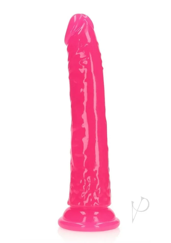 Female Sex Toys Real Rock RealRock Slim Glow in the Dark Dildo with Suction Cup 8in Pink