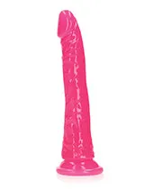 Female Sex Toys Real Rock RealRock Slim Glow in the Dark Dildo with Suction Cup 8in Pink