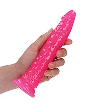 Female Sex Toys Real Rock RealRock Slim Glow in the Dark Dildo with Suction Cup 8in Pink