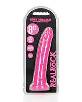 Female Sex Toys Real Rock RealRock Slim Glow in the Dark Dildo with Suction Cup 8in Pink