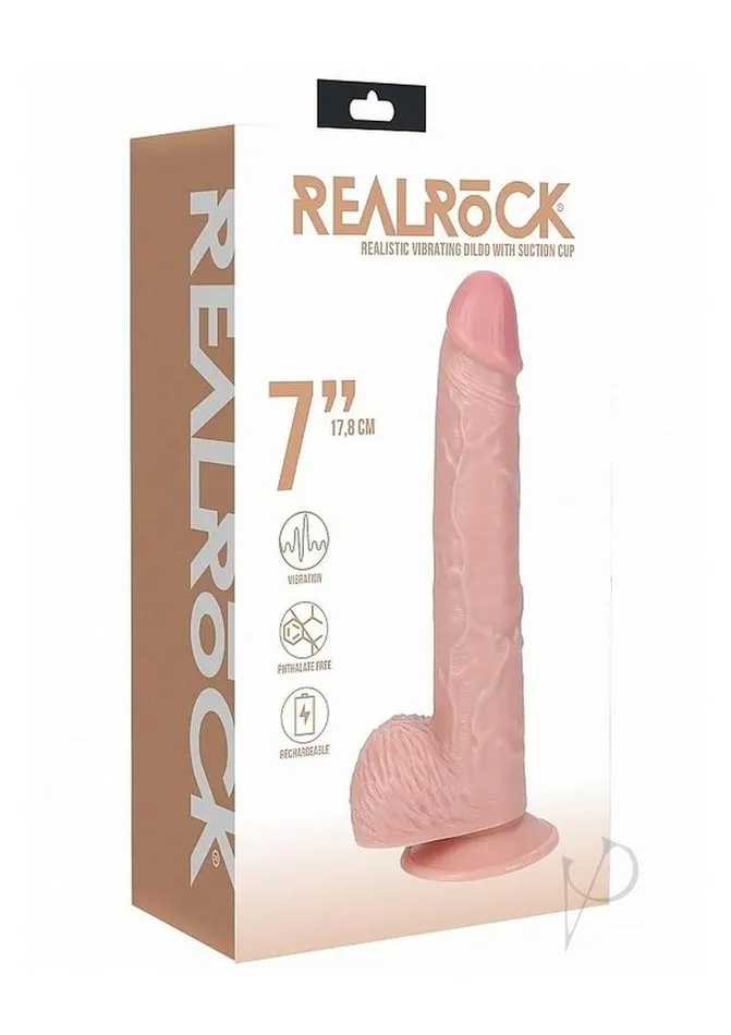 Female Sex Toys Real Rock RealRock Vibrating Cock with Balls 7in Vanilla