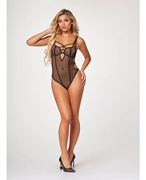 Fishnet Strappy High Cut Leg Teddy Black XL Seven Til Midnight Anal