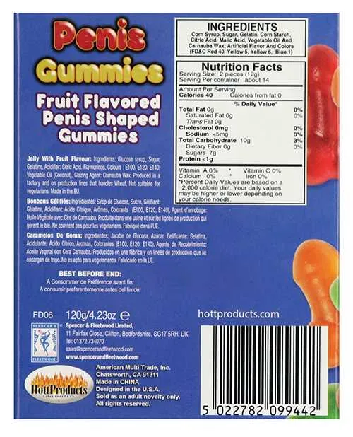 Hott Products Penis Gummies Fruity Flavored 30 Pieces Per Box Male Sex Toys